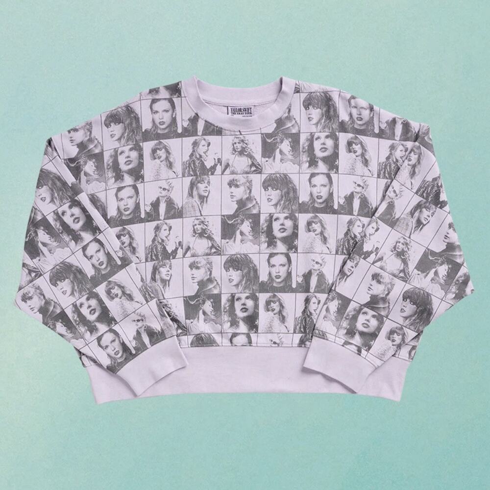 Taylor Swift The Eras Tour Cropped Lavender Pullover Large Cotton Official AOP